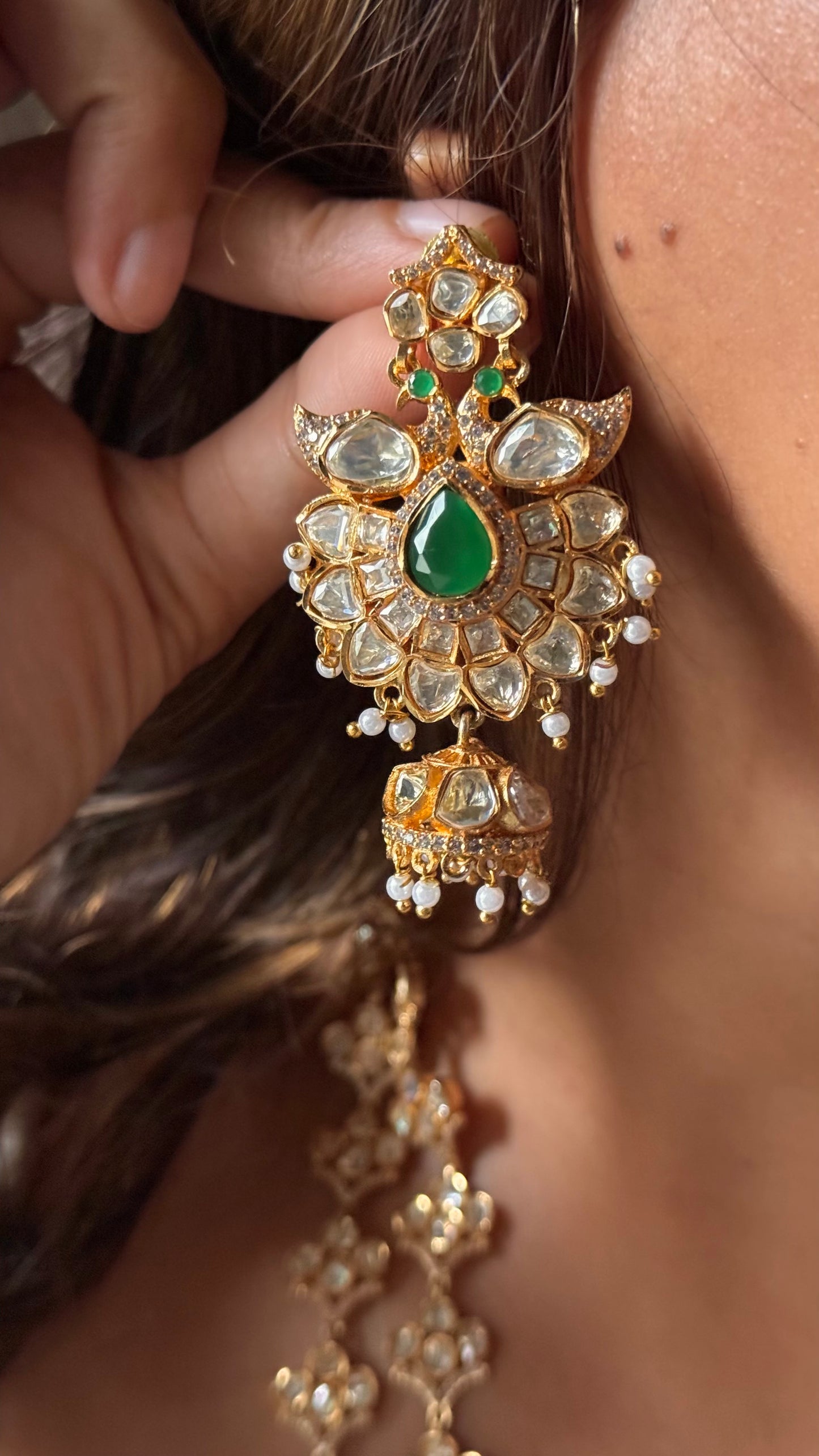 Emerald designer dual layered real moissanite Necklace