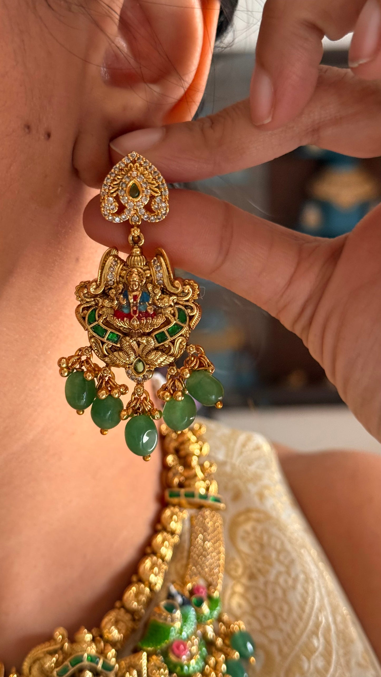 Temple meenakari lotus necklace