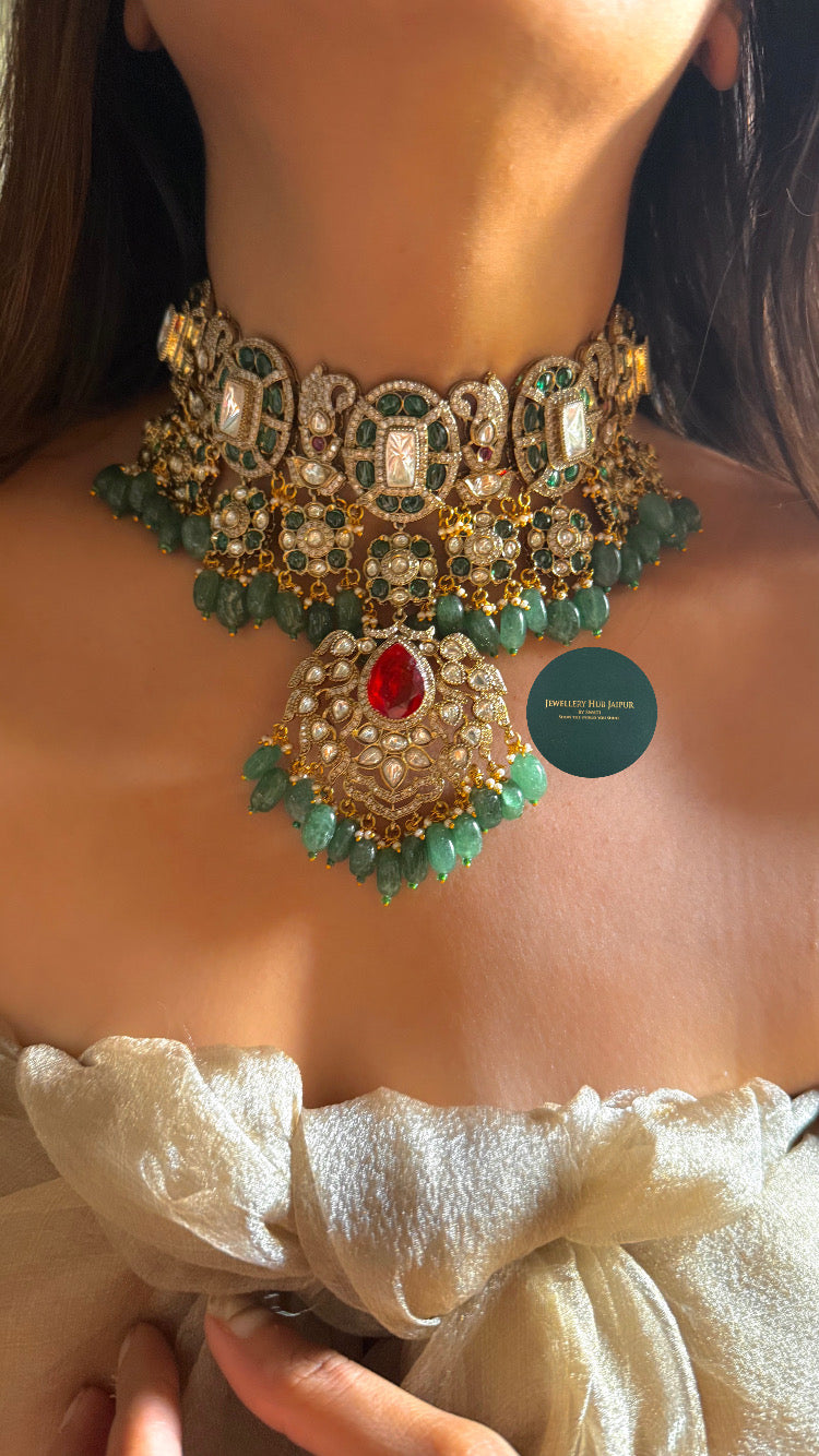Emerald heritage bridal moissanite choker set
