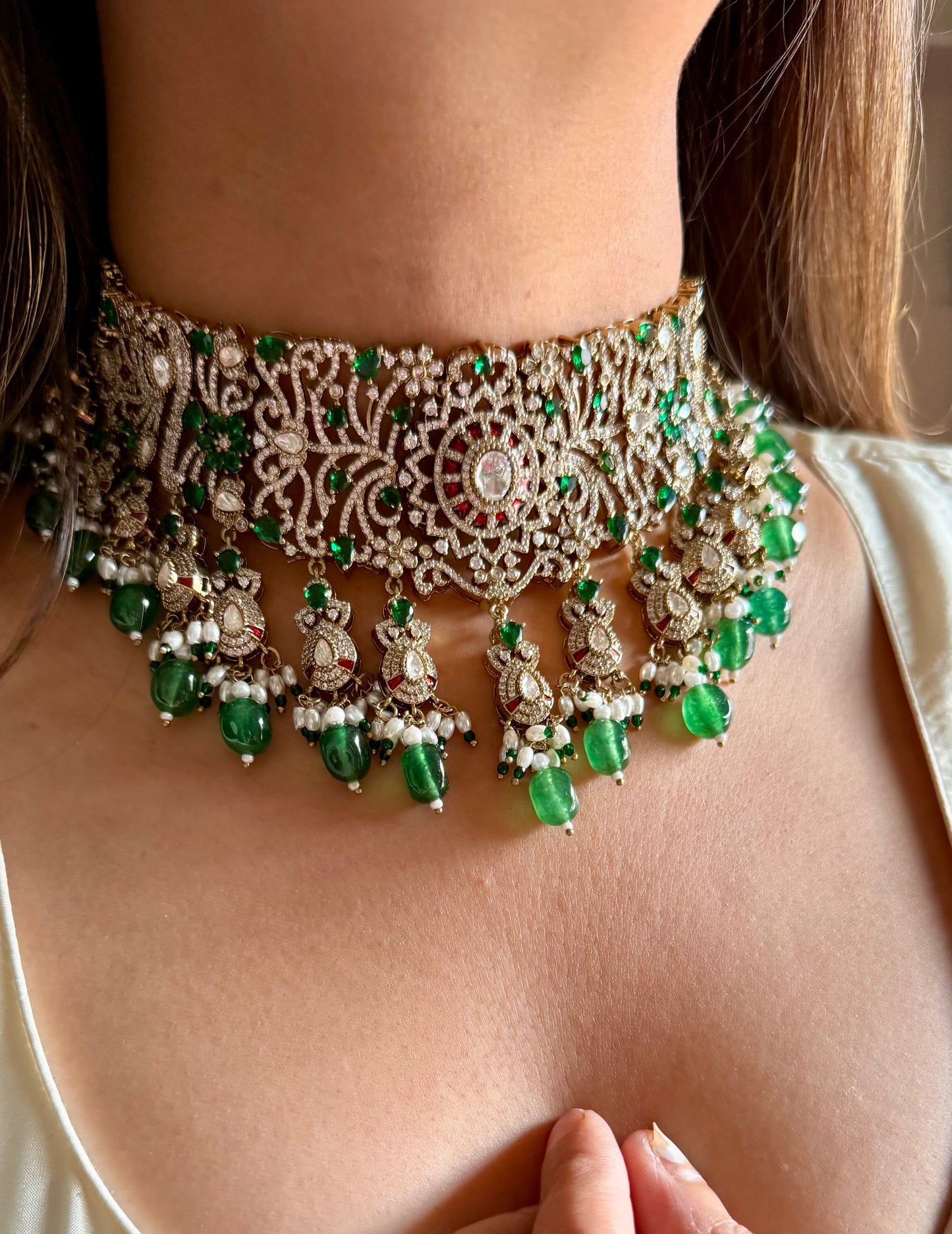 Amritika Emerald & ruby Moissanite diamond choker