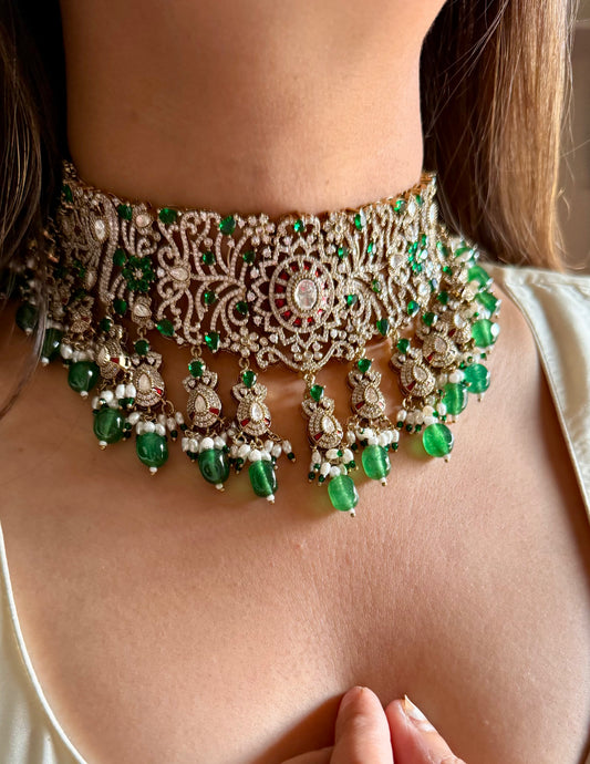 Amritika Emerald & ruby Moissanite diamond choker