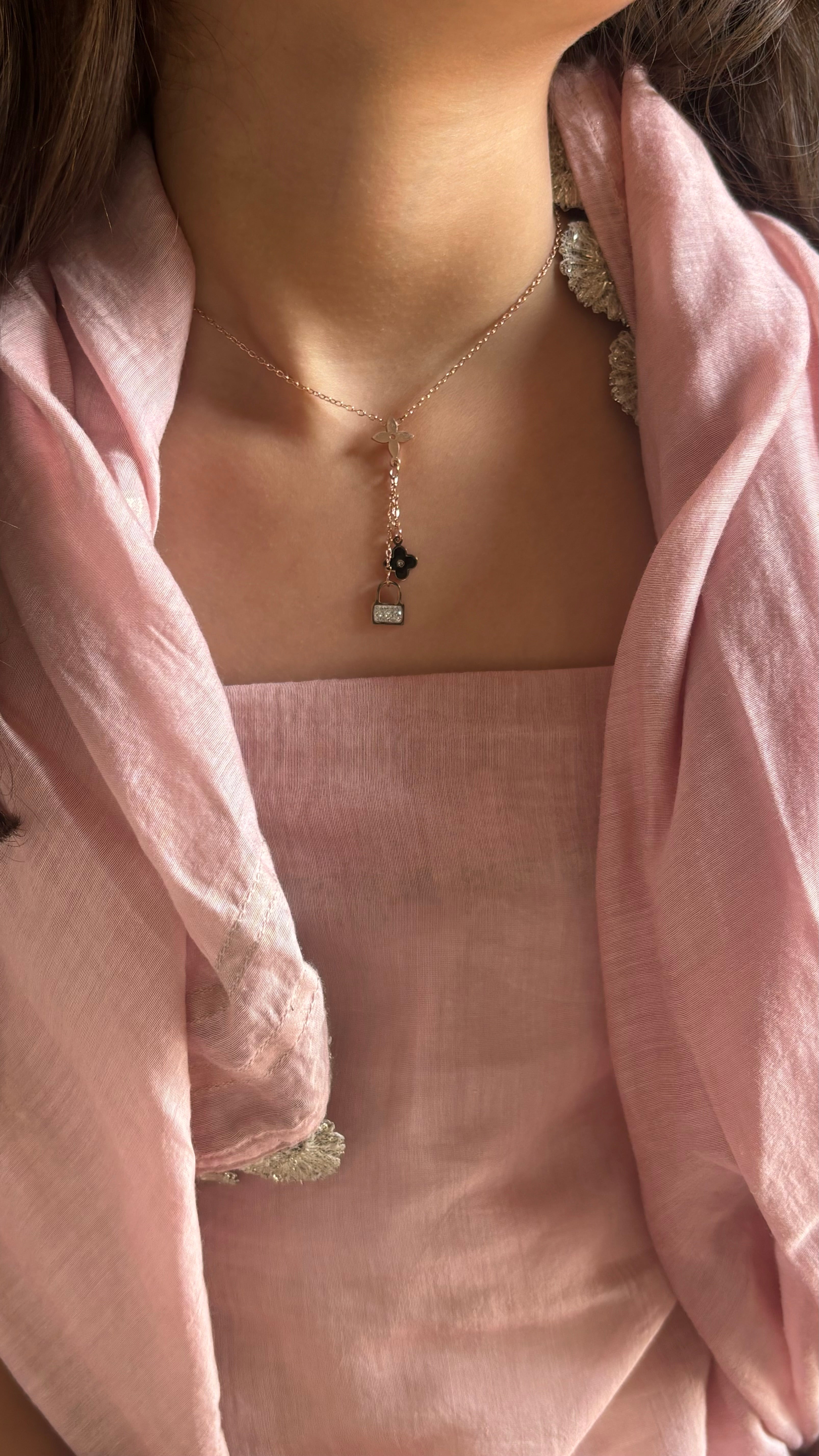 LV inspired rose gold necklace