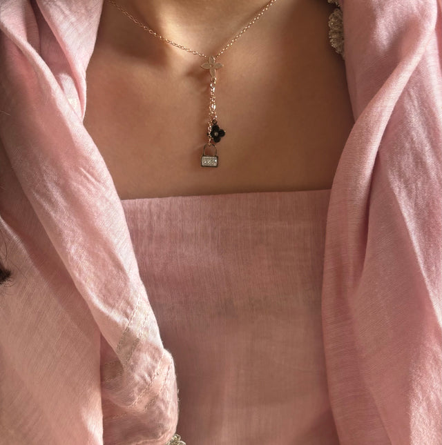 LV inspired rose gold necklace