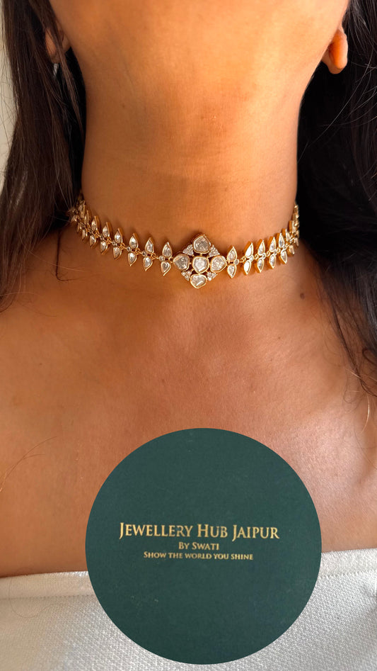 polki square shape choker with studs