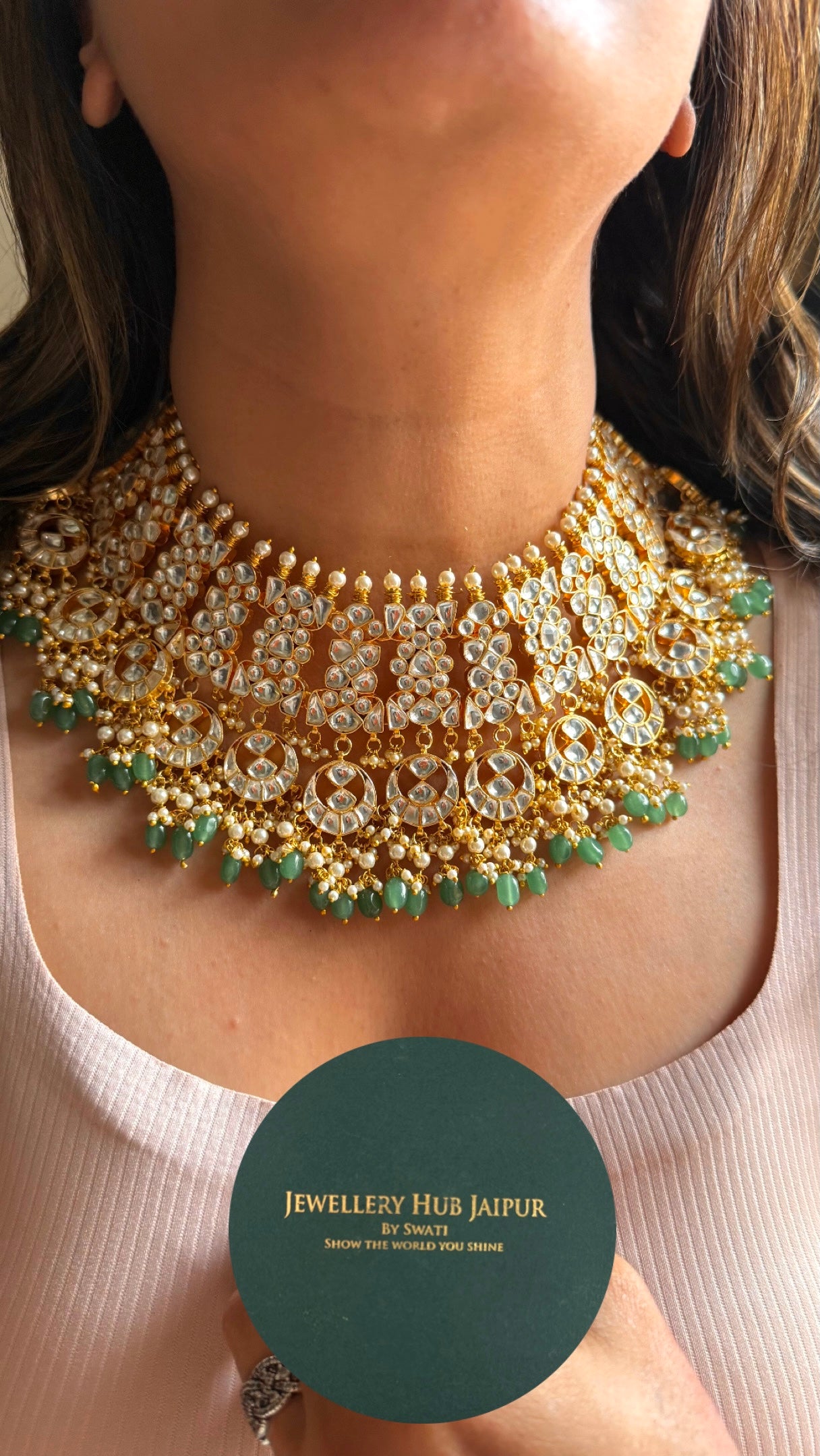 Bridal Paachi Kundan jadau with mint strawberry drops choker necklace