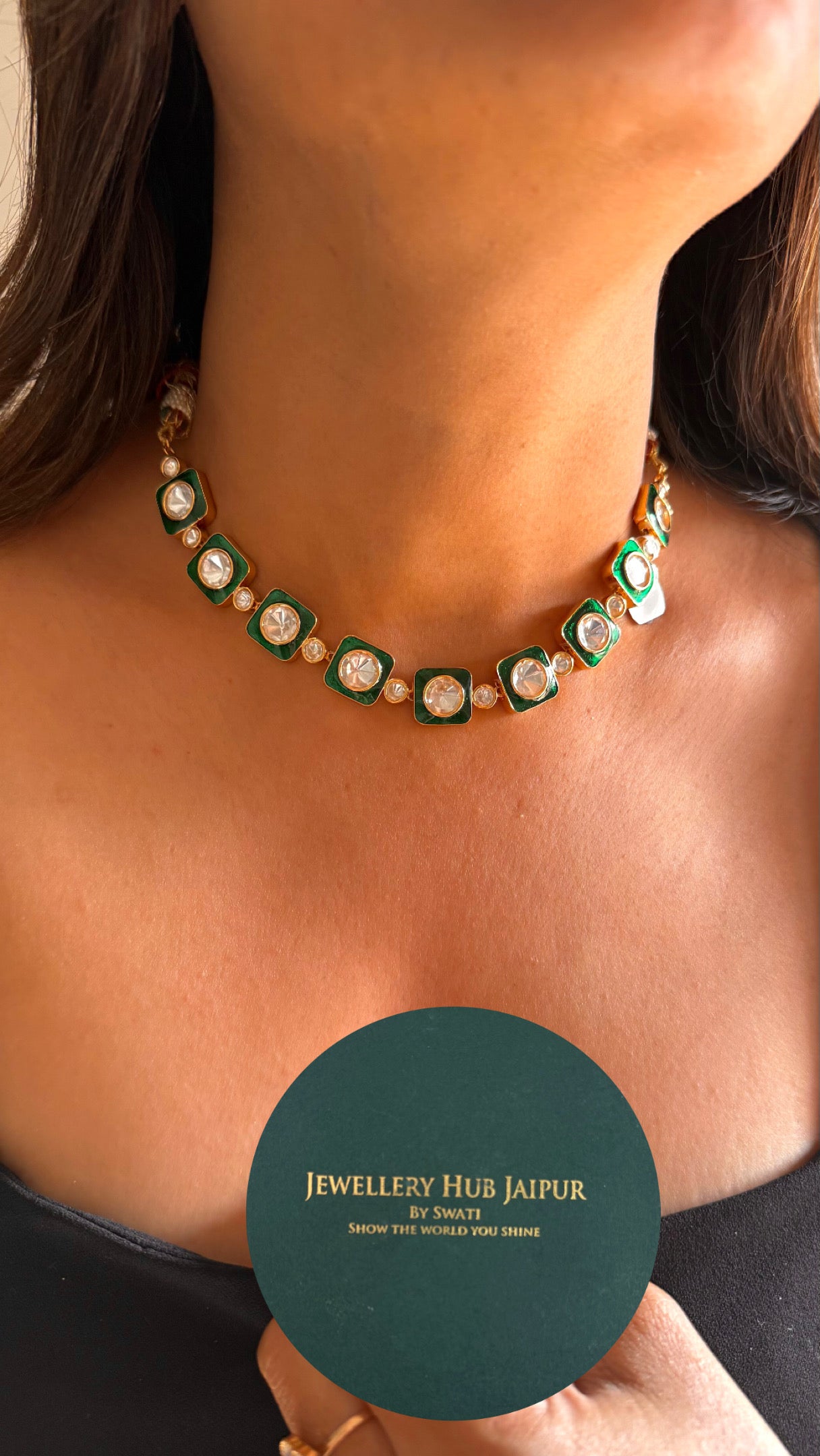 emerald meenakari single line necklace