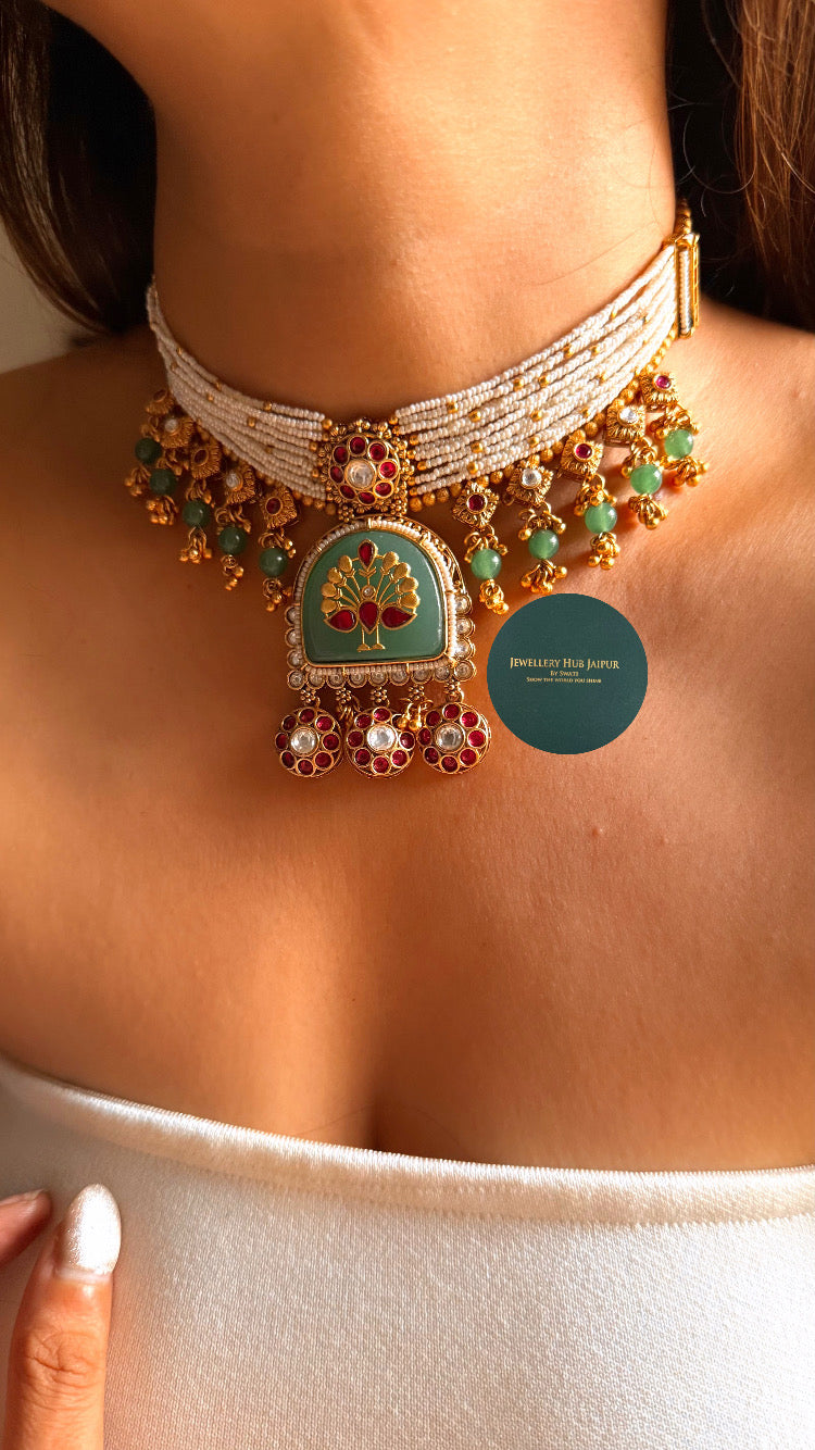 Mint inlay peacock & rani pink rajwada set