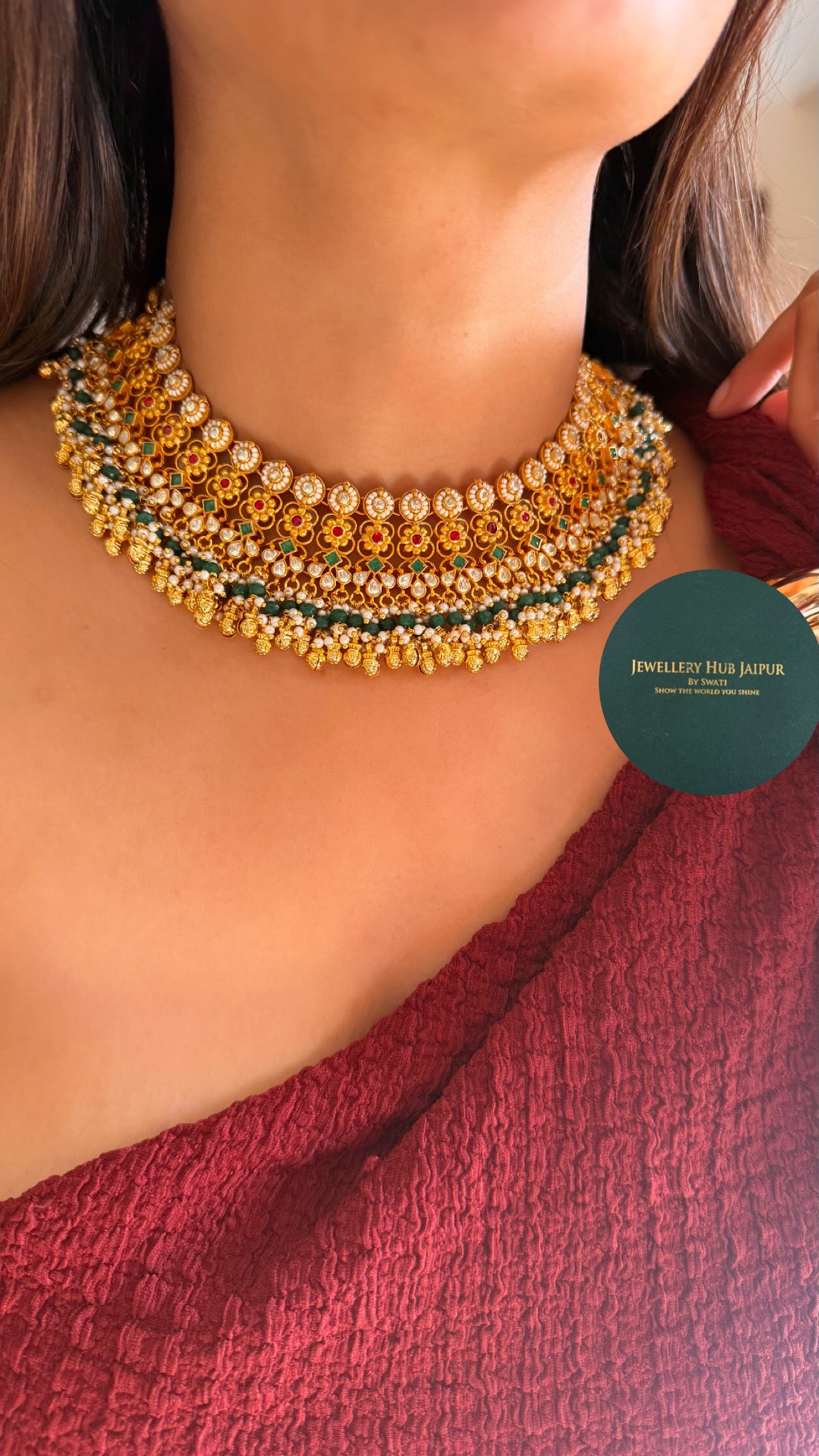 Rani pink & emerald heritage rajwada necklace