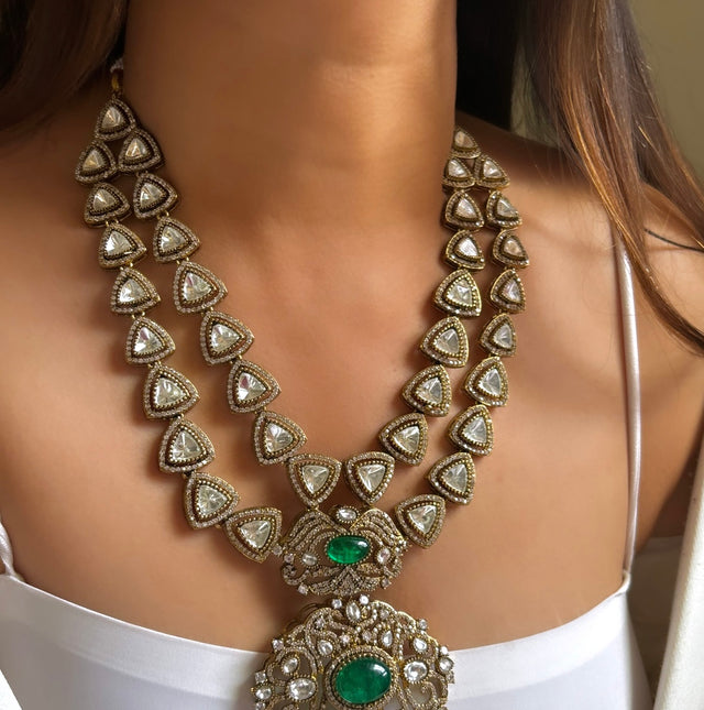 The emerald Moissanite polki necklace