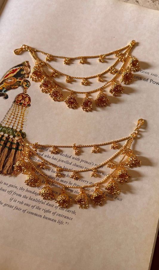3 layer jhumki with gold kaanchain
