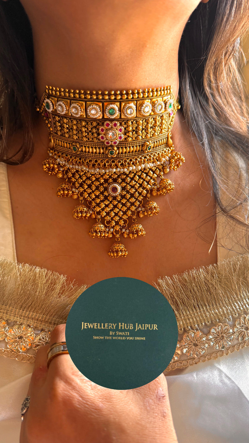 Floral emerald & rani pink paachi rajwadi Aad