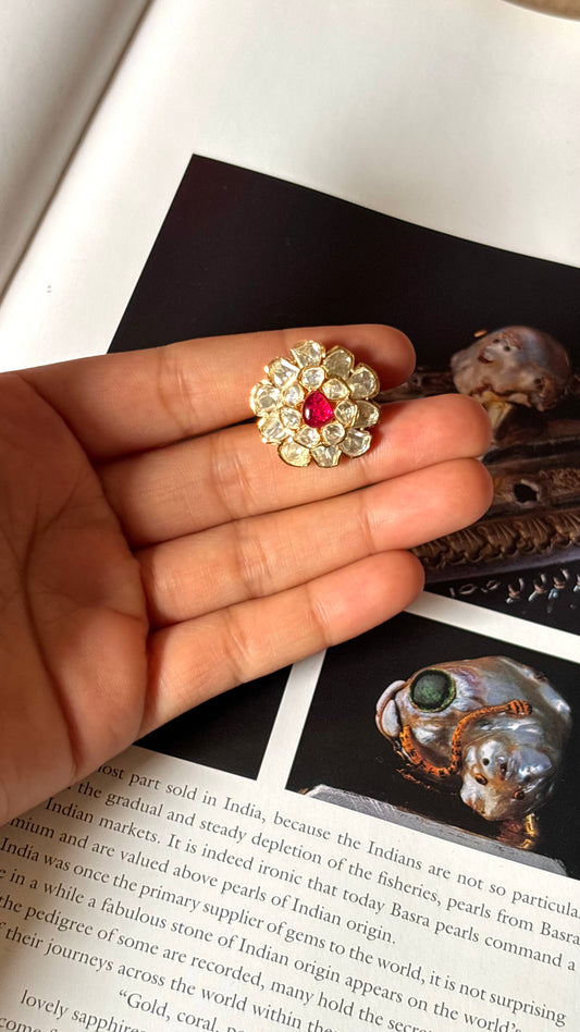 Ruby floral moissanite ring