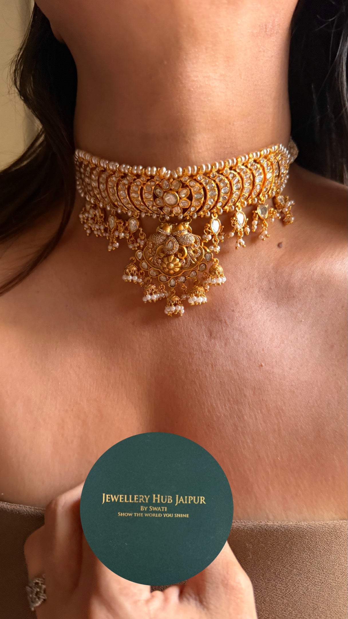Real moissanite kundan gold polish heritage choker