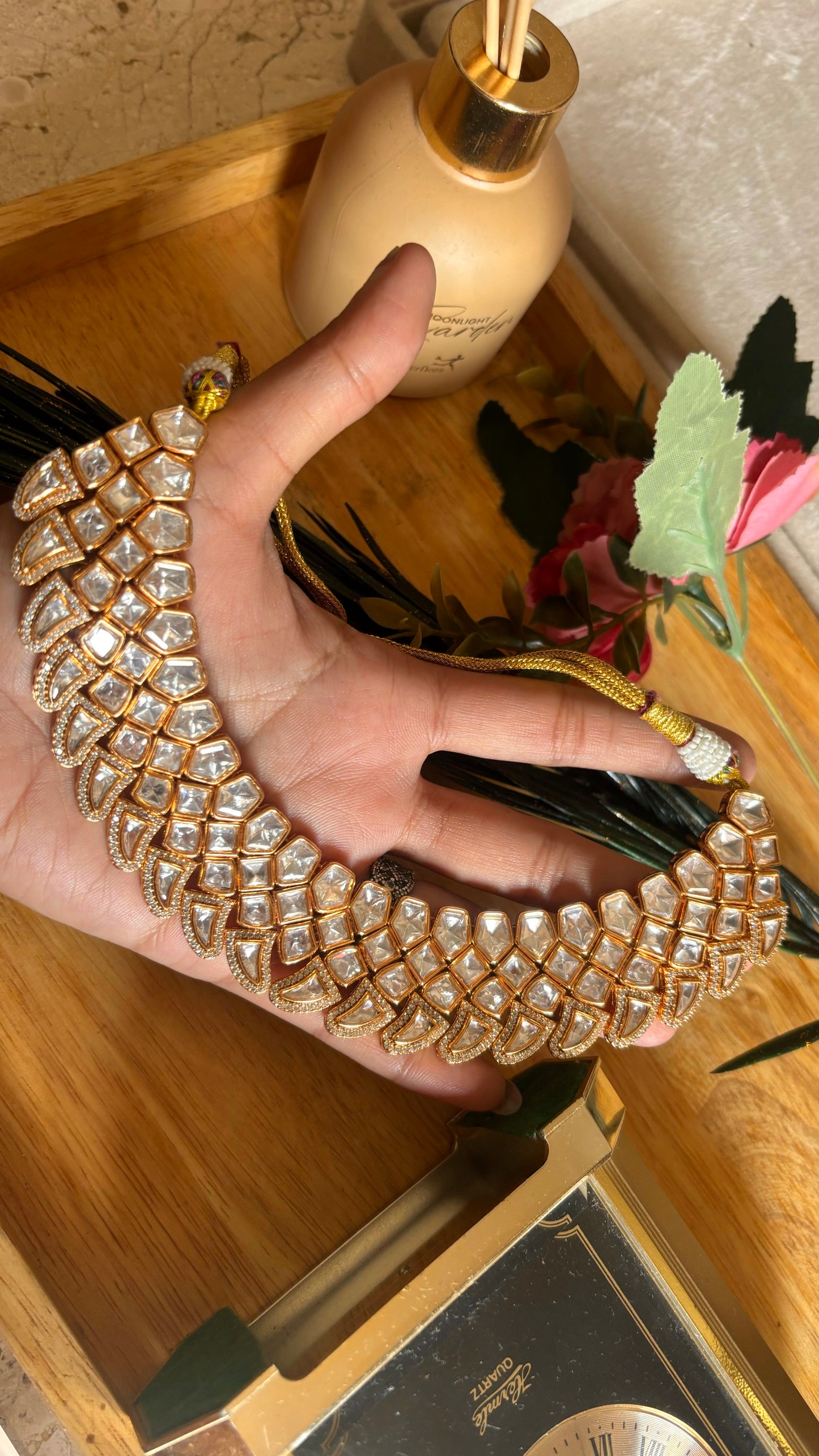 Moissanite gold polki collar necklace