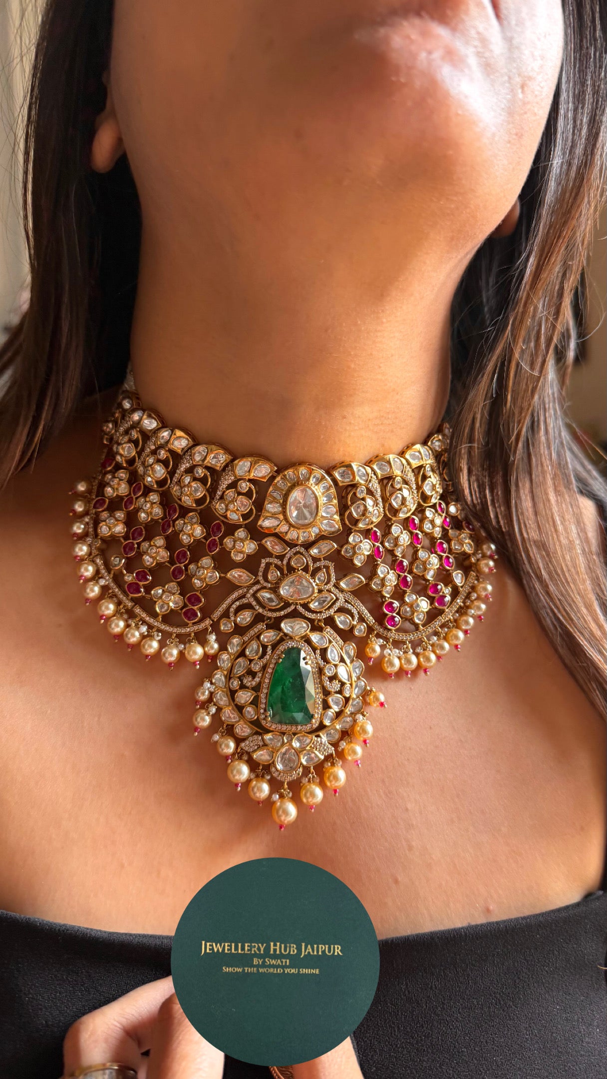 Rani pink with emerald doublets bridal Necklace