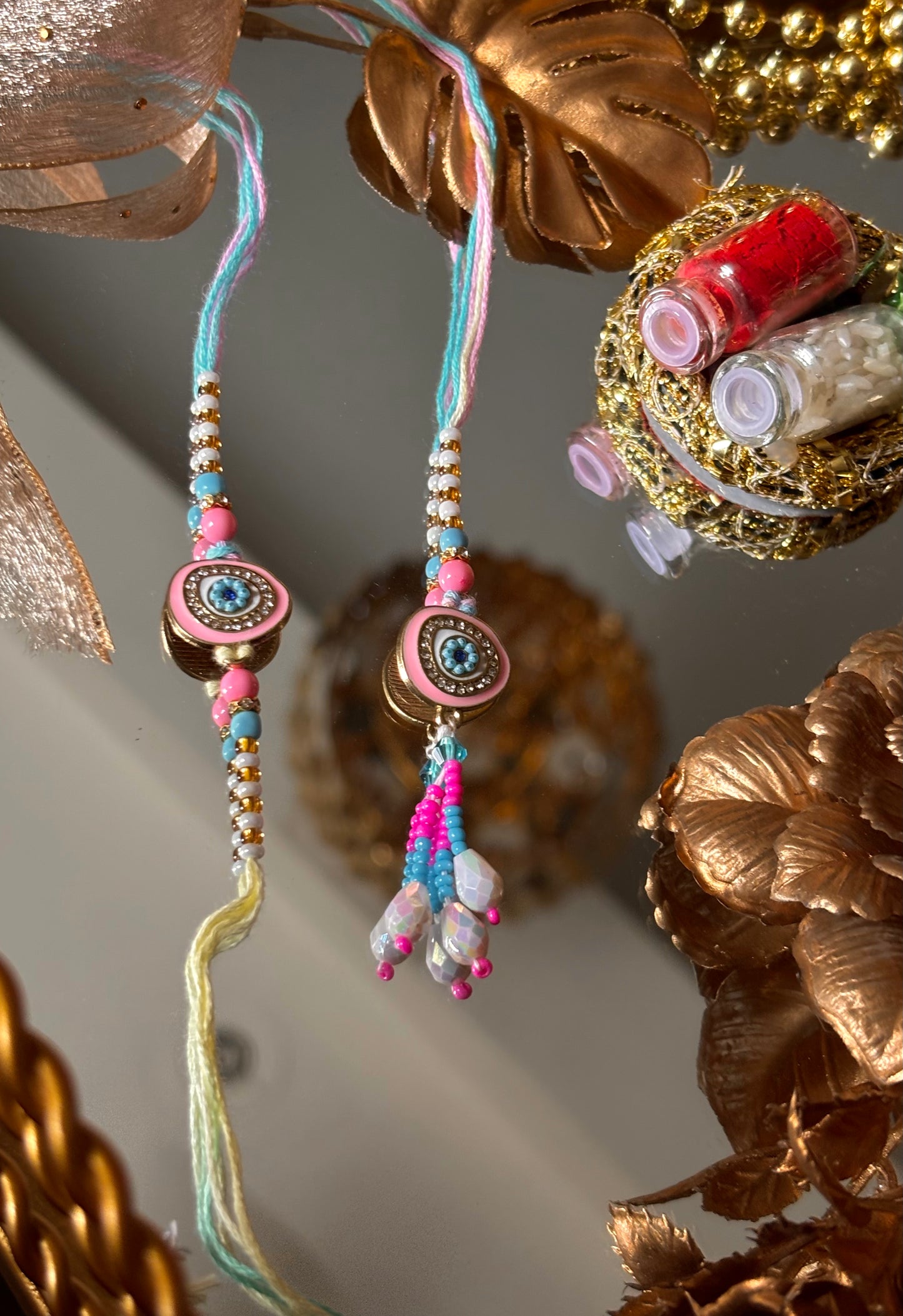 Evil eye pastel colour bhaiya bhabi lumba rakhi ( shipping will be extra )
