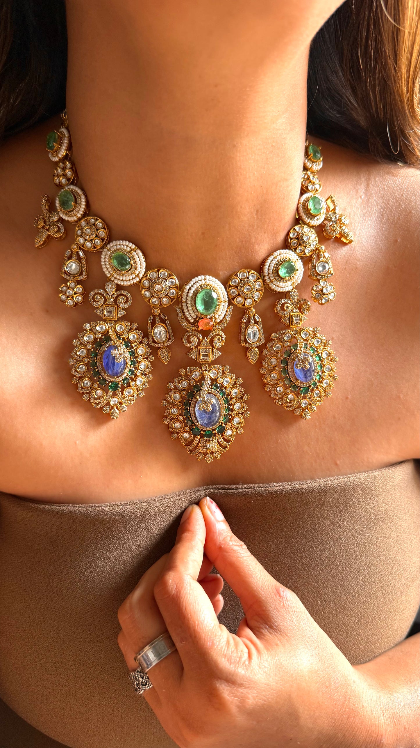 Mint & Sapphire Designer Collar Necklace