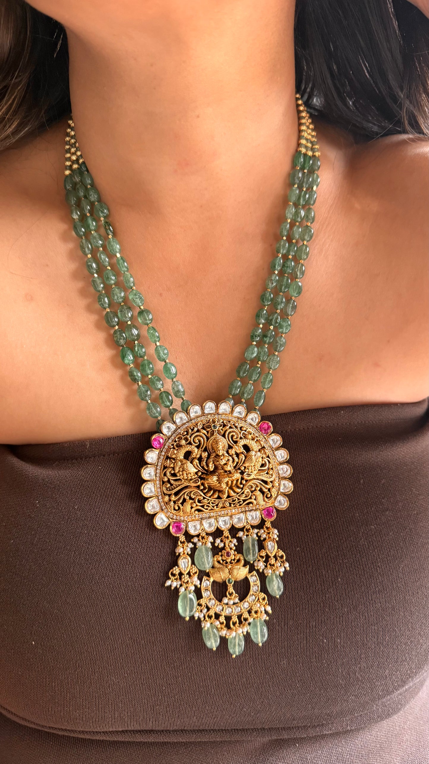 Godess laxmi Real strawberry string kemp work temple necklace