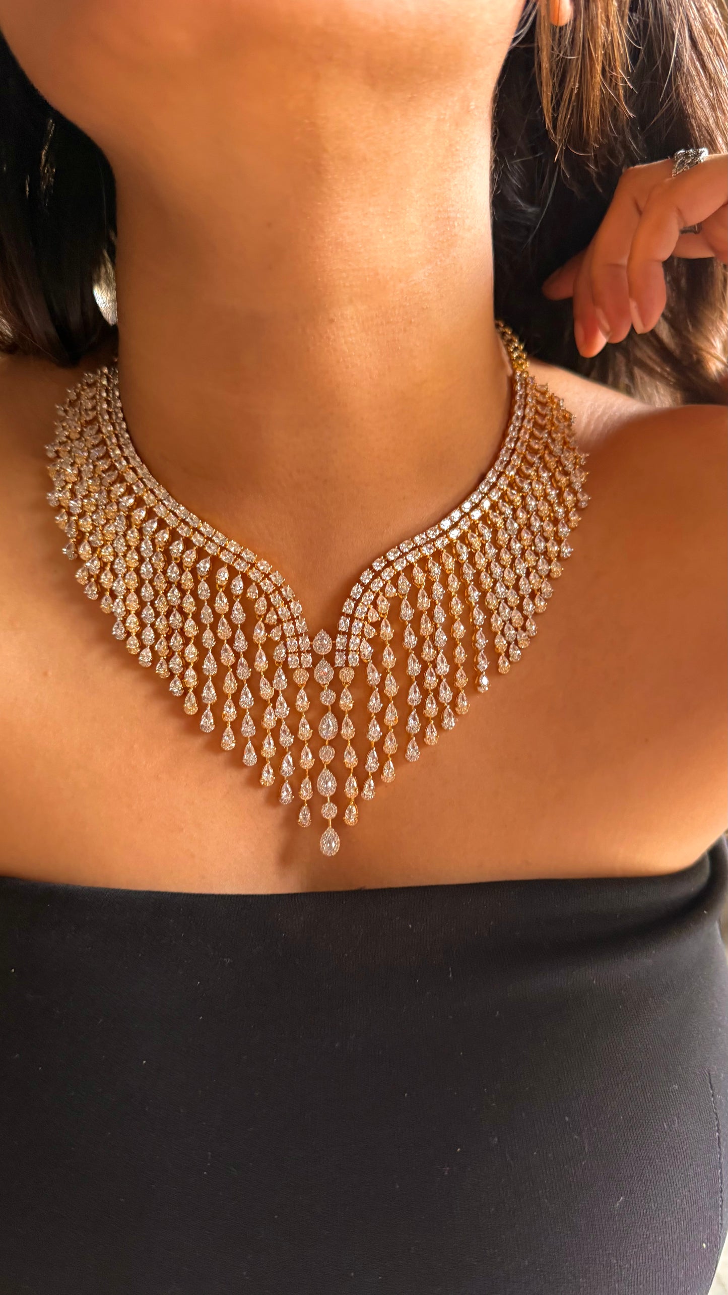 Cz diamond doublets gold polish designer collar necklace