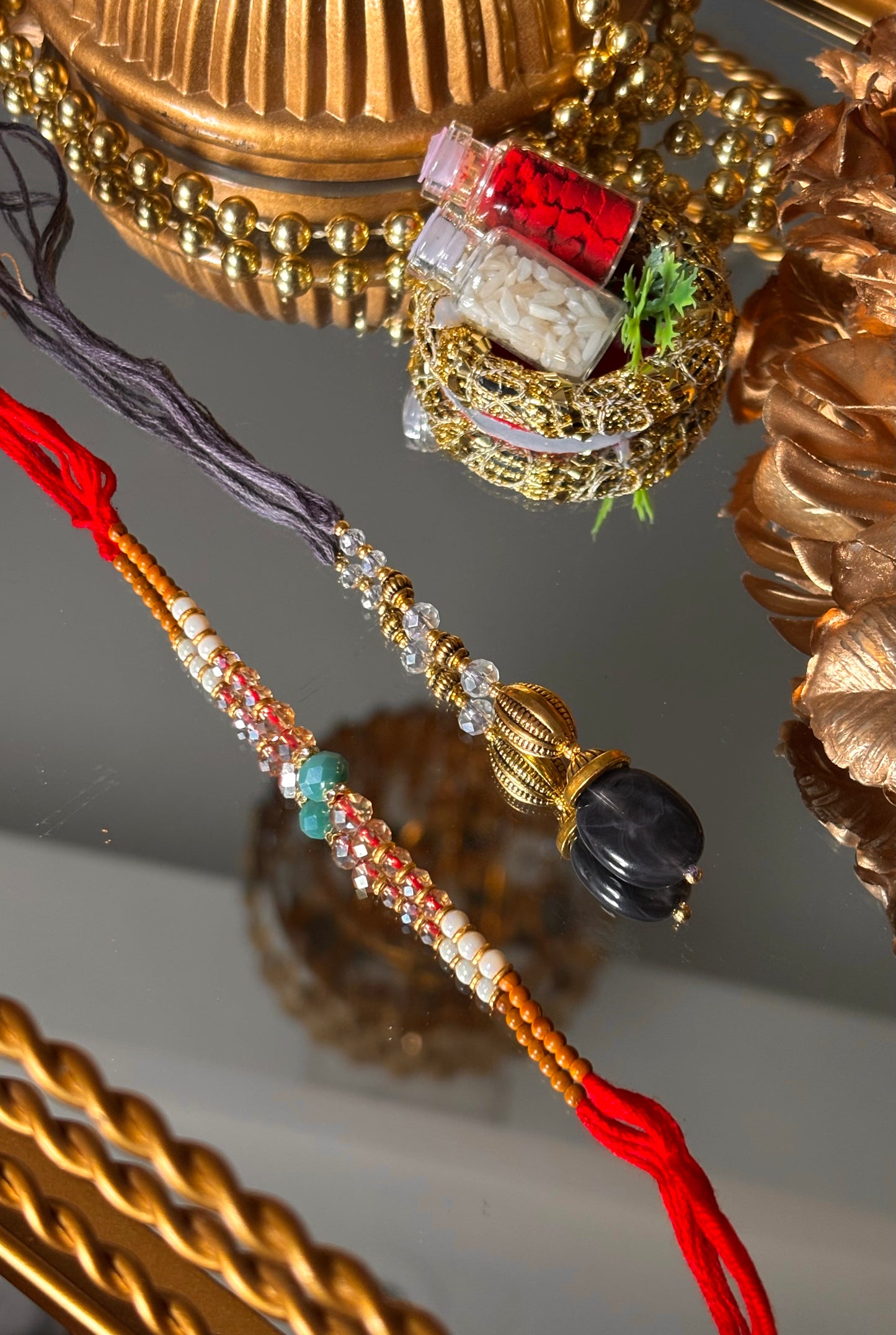 Bhaiya bhabhi lumba granite designer stone oxidised rakhi ( shipping will be extra )
