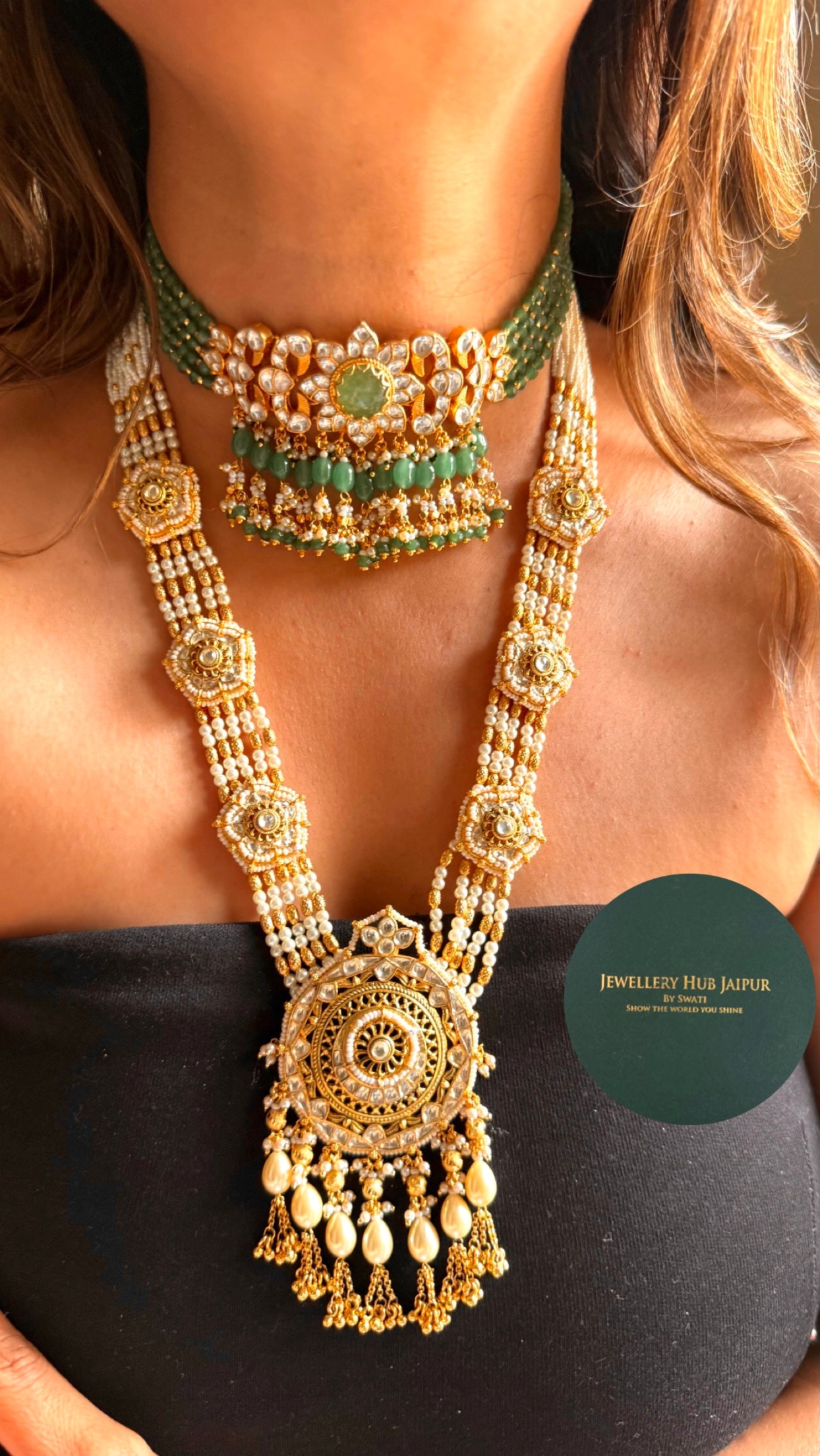 Mint floral Rajwada heritage Combo necklace