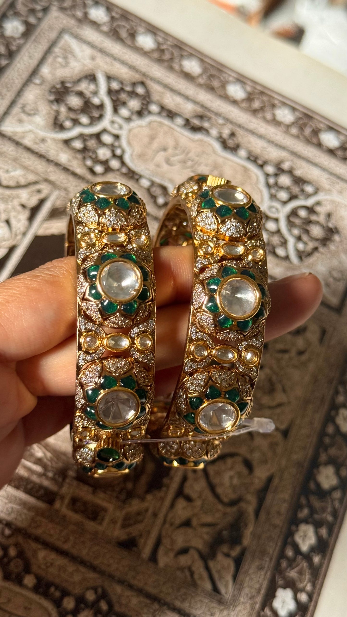 Emerald floral moissanite Victorian openable bangle