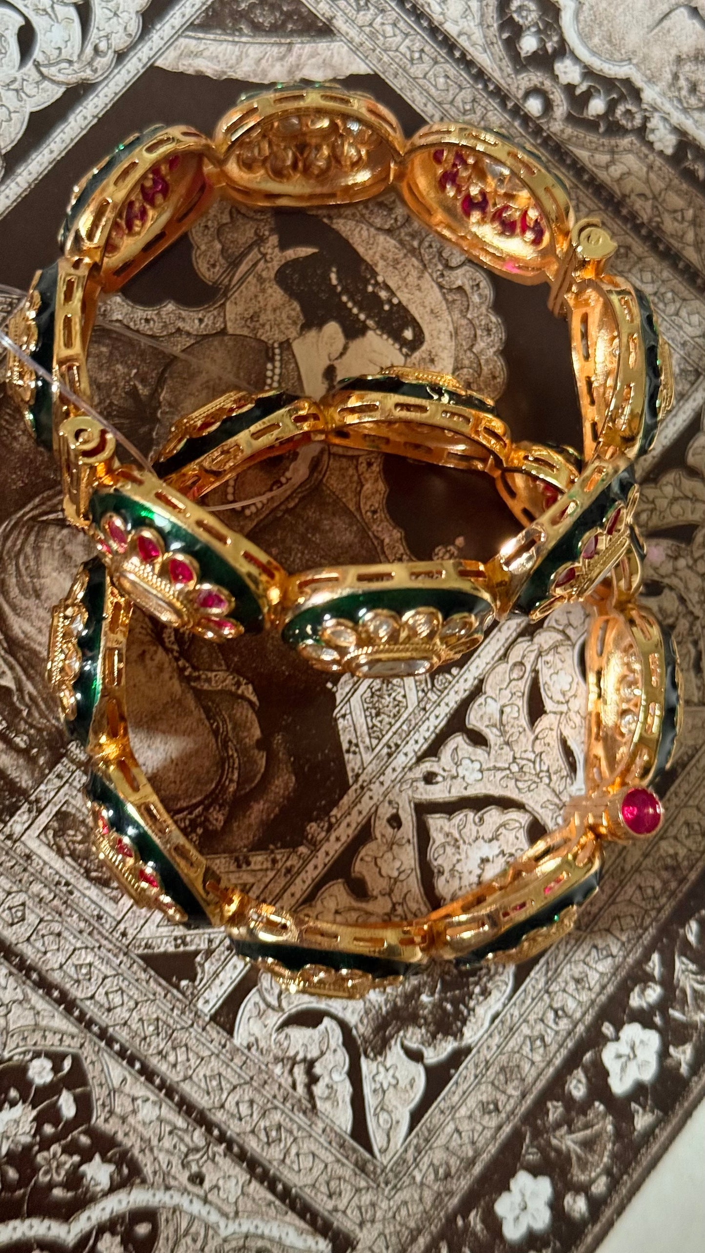Emerald meenakari & Rani pink floral openable bangle