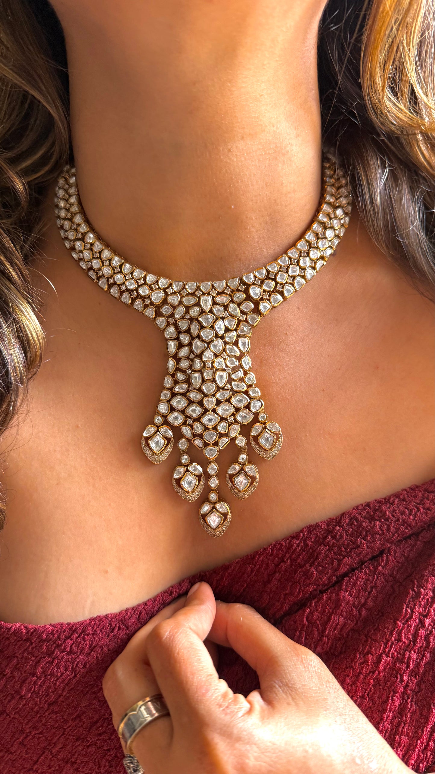 Victorian Designer polki Necklace (white polki)