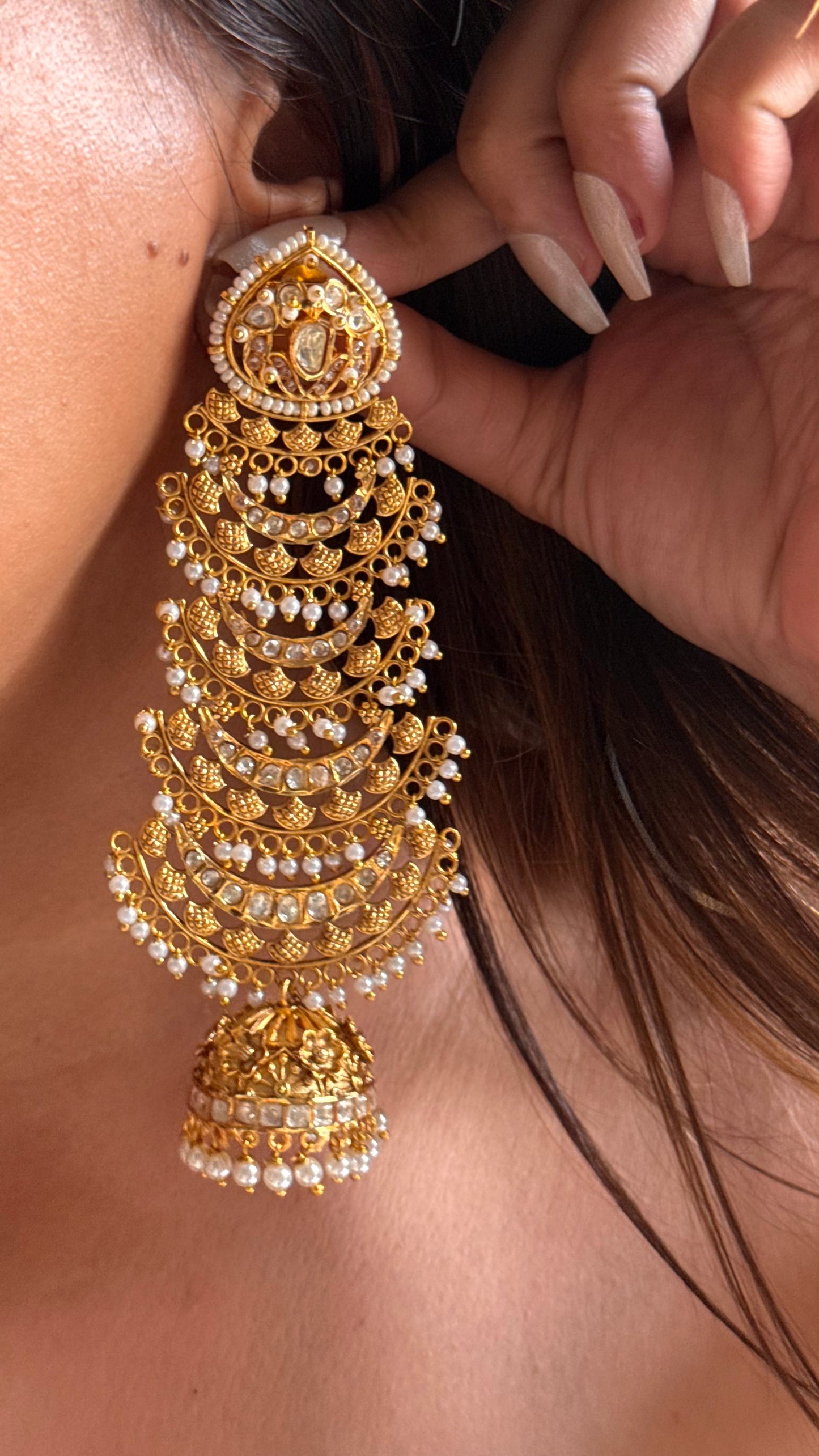 Rajwada light weight layerd long Earrings