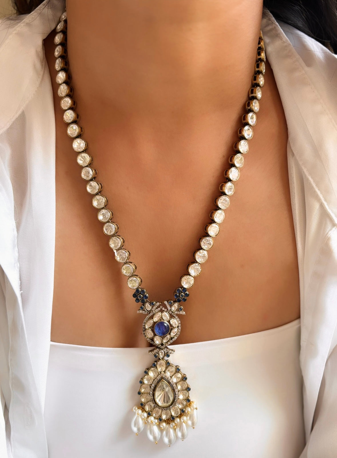 Moissanite sapphire collar necklace