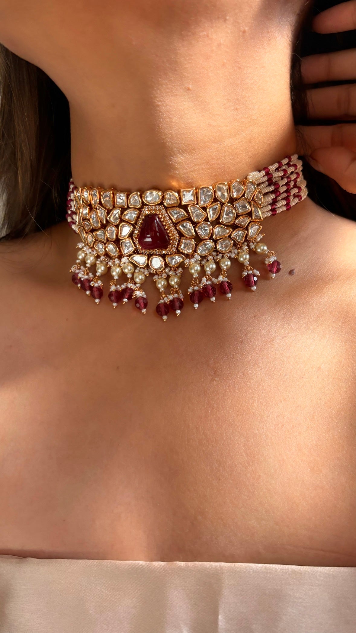 Ruby choker set with earrings