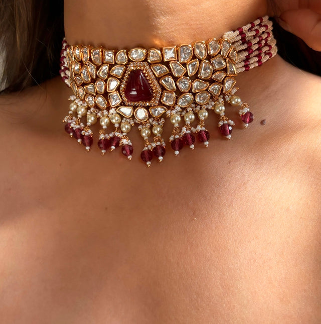 Ruby choker set with earrings