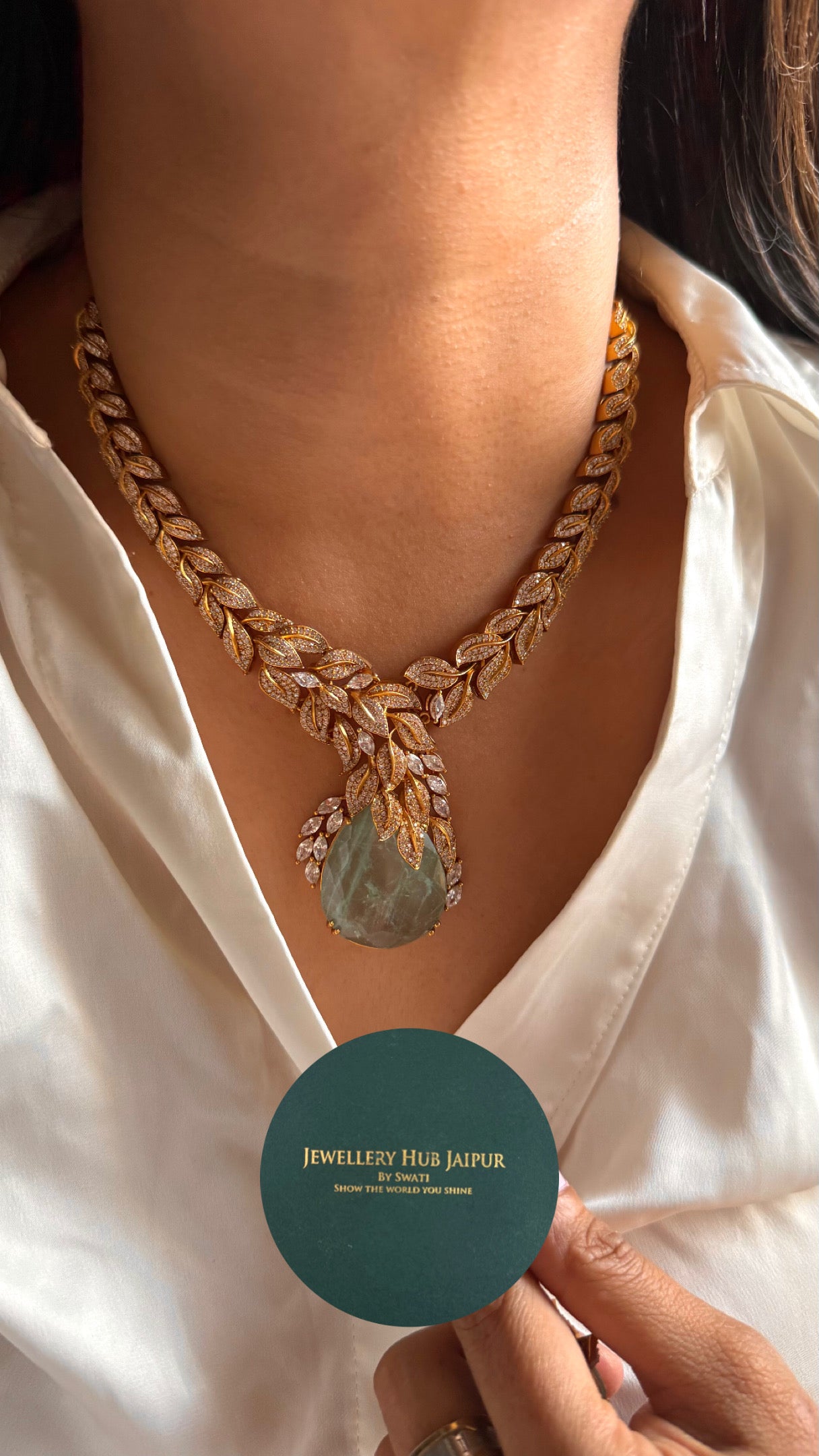 Leaf inspired mint doublet designer Necklace