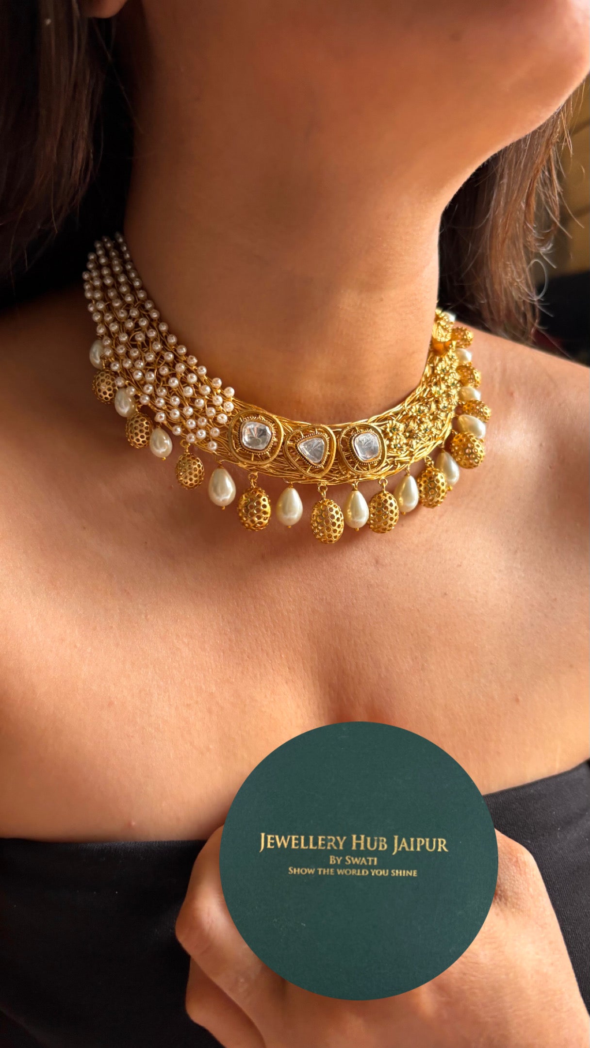 Swarn & pearl drops nakshi Necklace