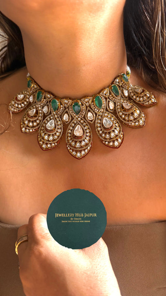 Emerald & ruby meenakari designer necklace