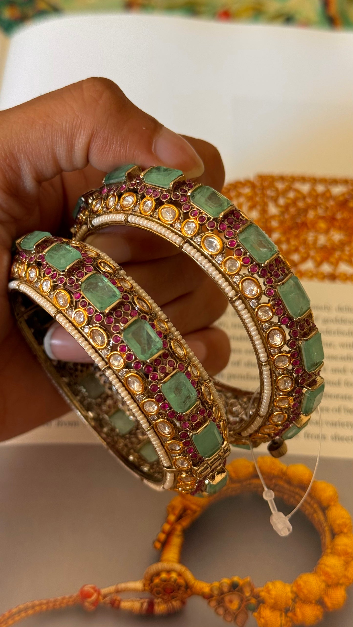 Mint & Rani pink Victorian bangles