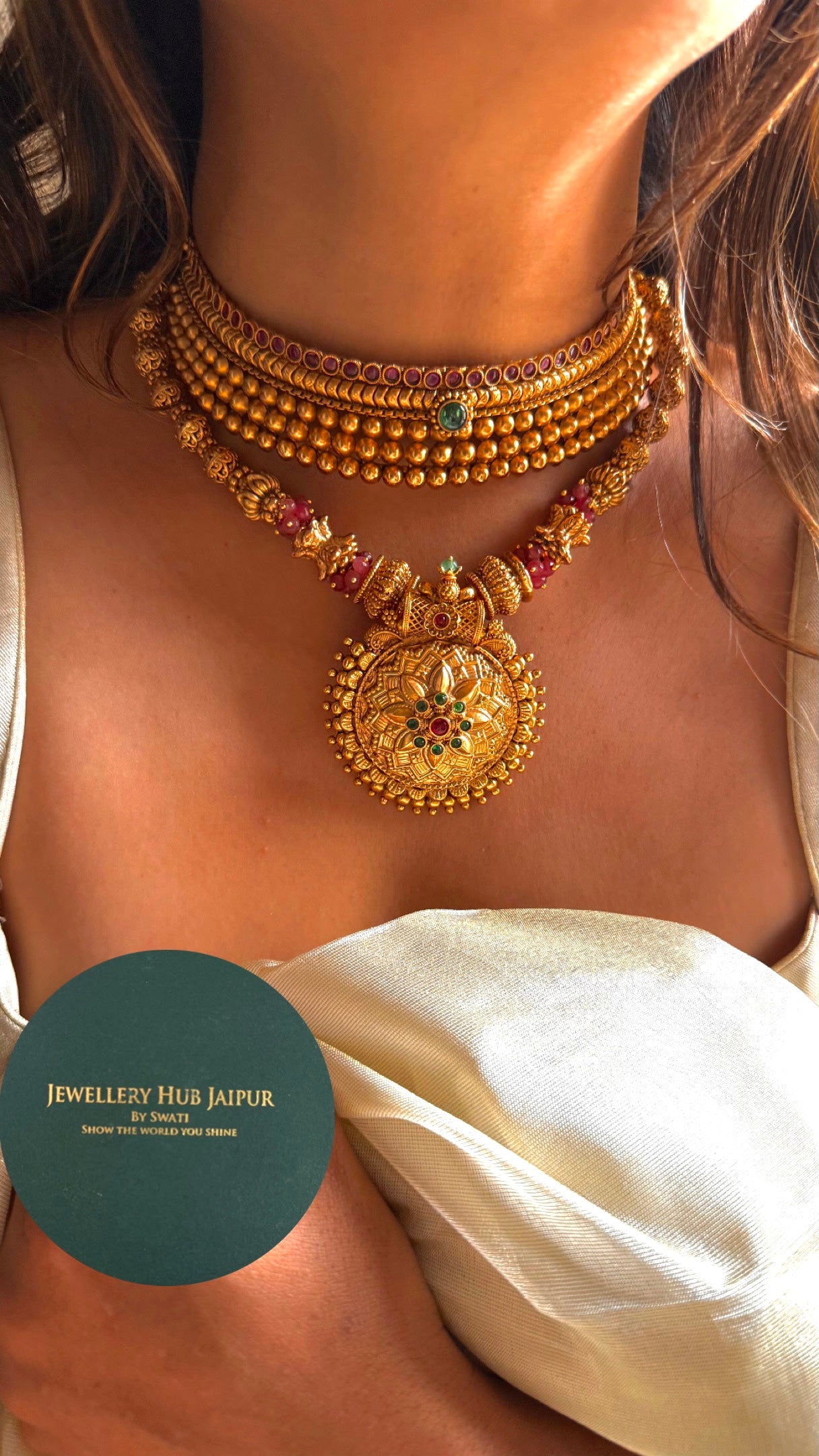Gold rajawada heritage Combo Necklace