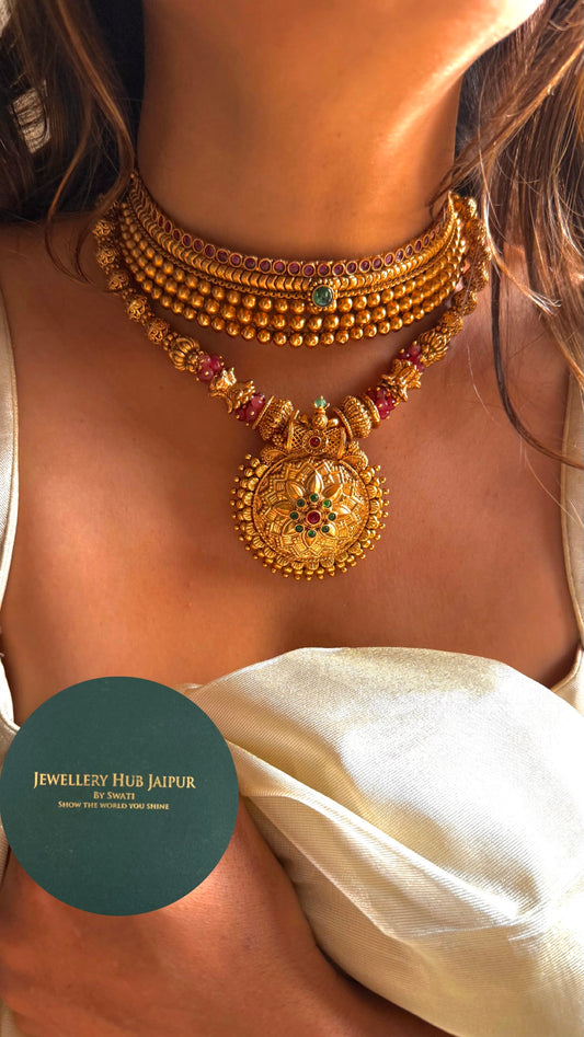 Gold rajawada heritage Combo Necklace