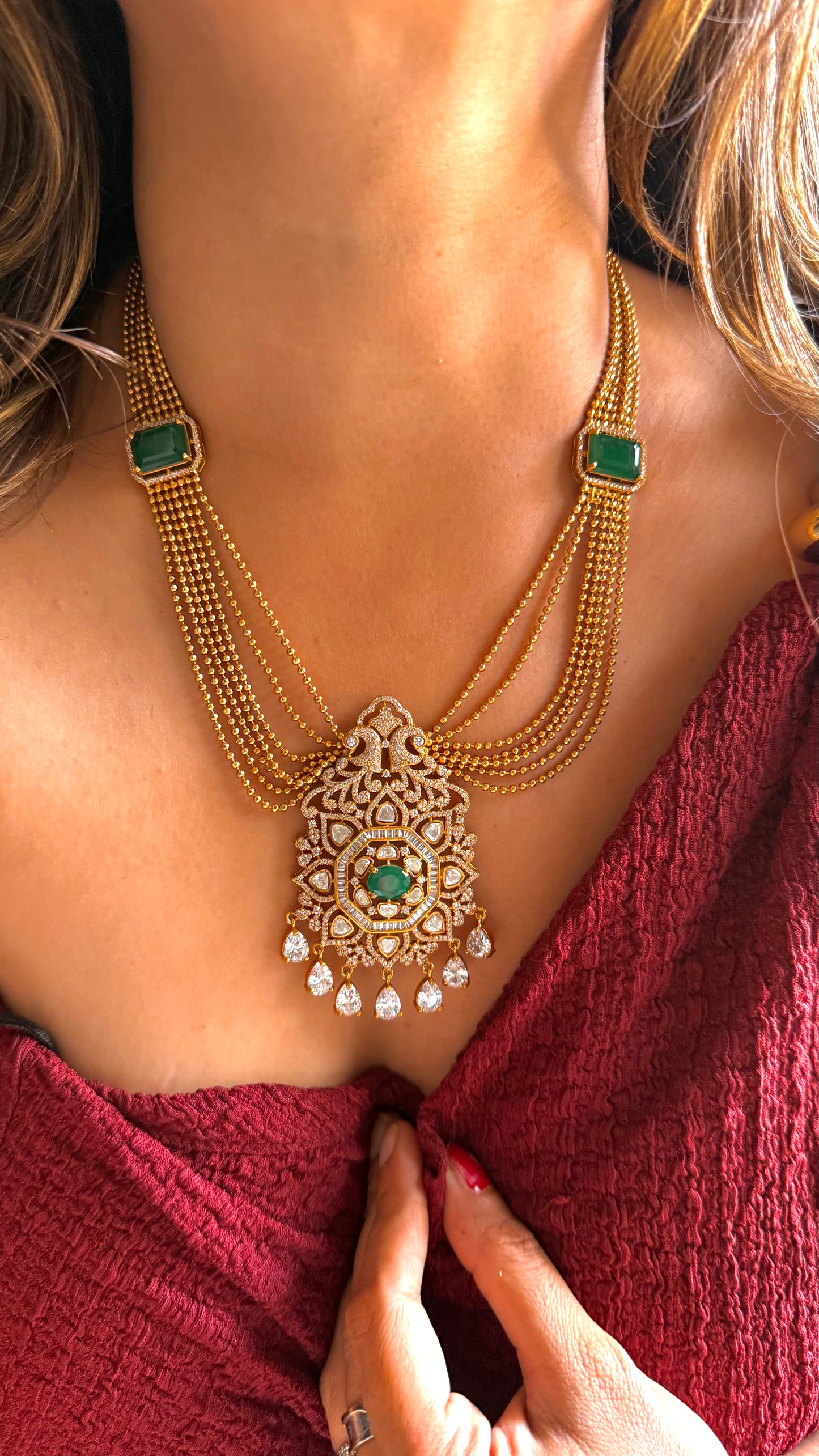 Emerald cocktail designer necklace