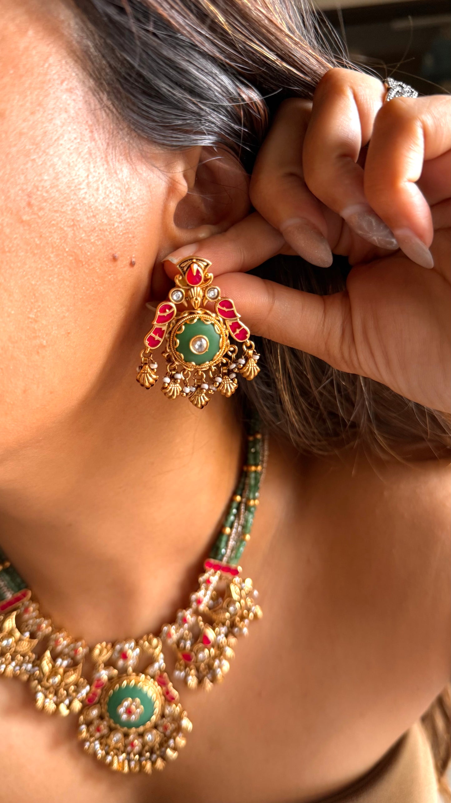 Emerald & ruby inlay rajwada set