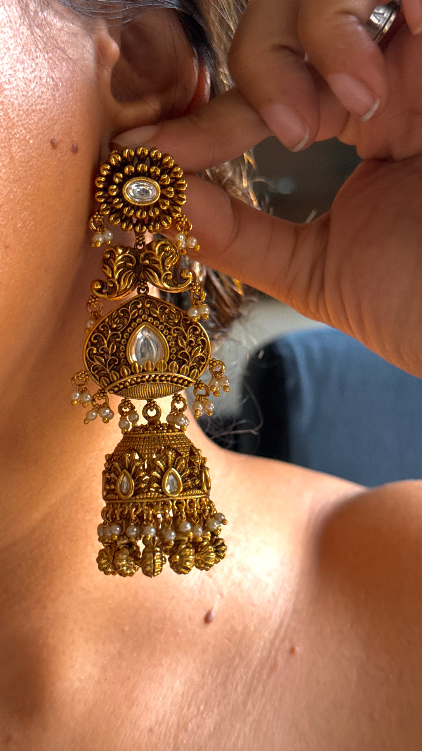 Oxidised heritage Royal bridal necklace set with gold drop detailing