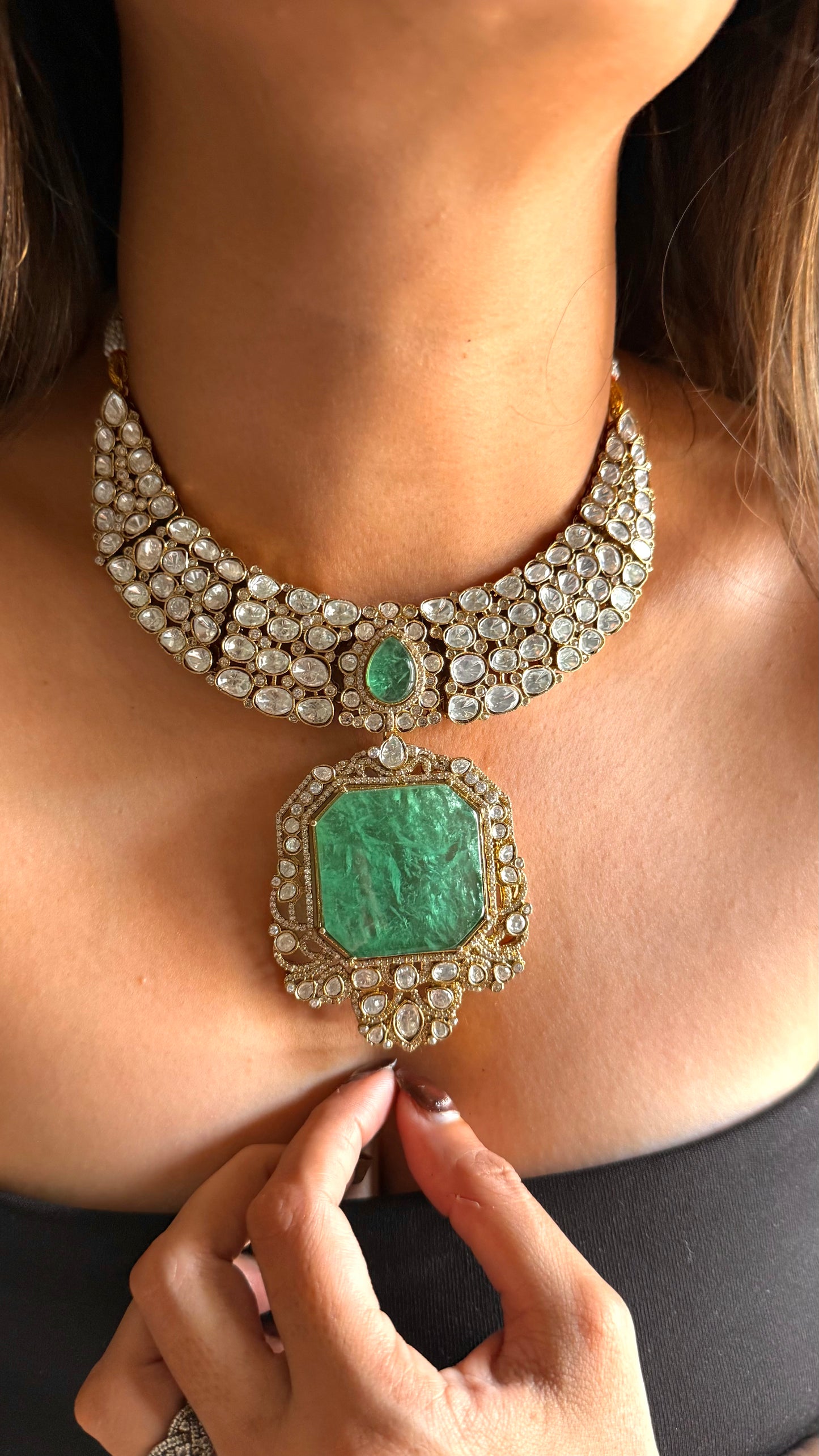 Mint doublet moissanite uncut polki set