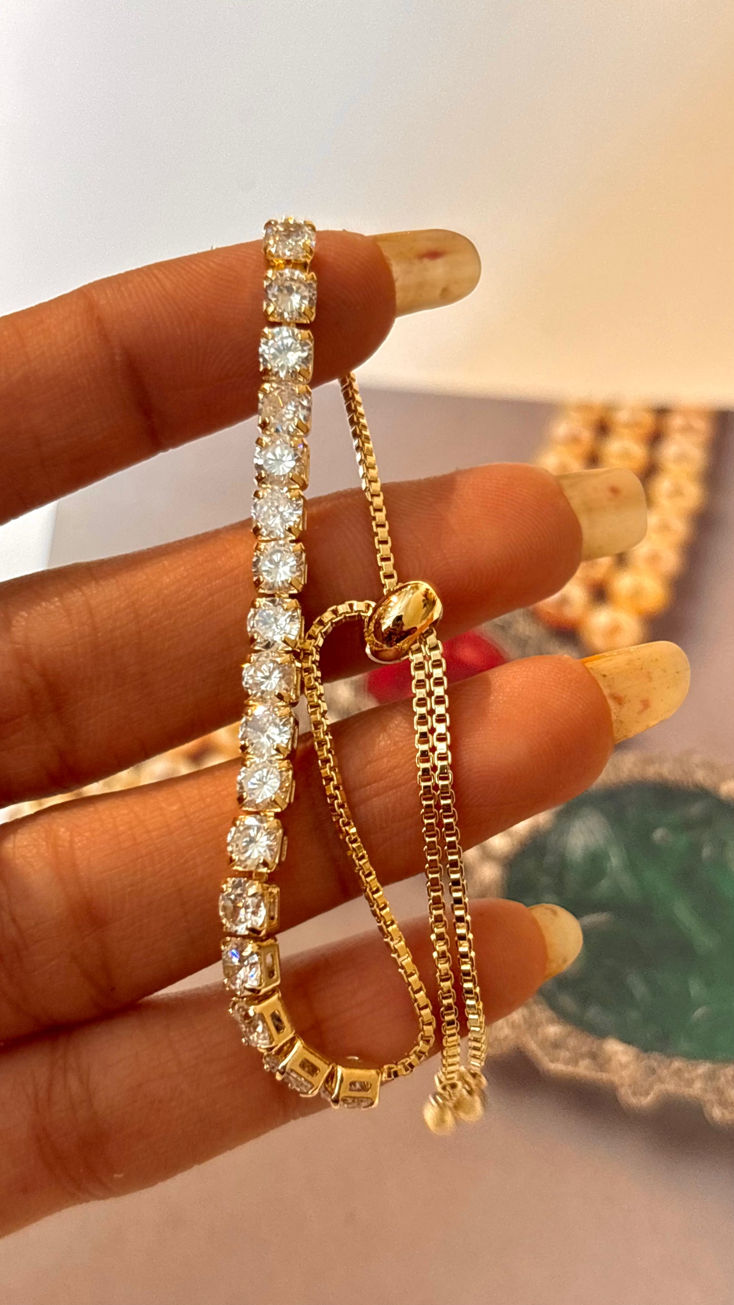 Cz diamond gold adjustable bracelet
