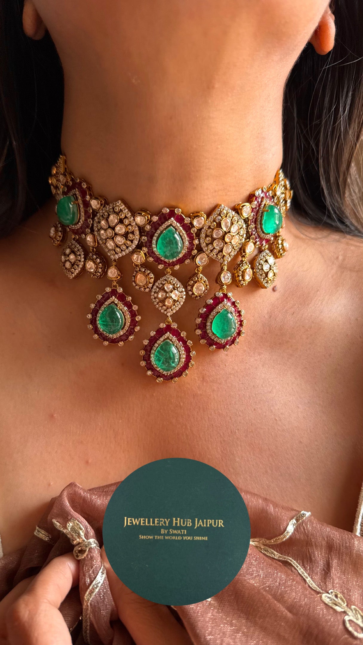 Mint & ruby peeli polki Choker necklace