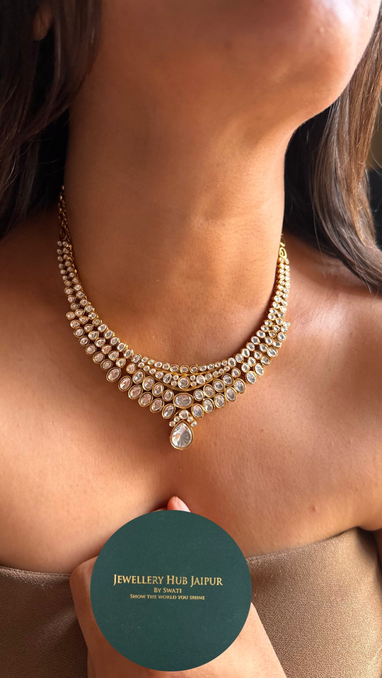 Real Moissanite kundan minimalist collar necklace