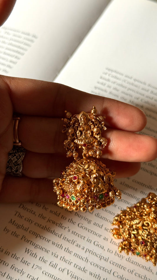 Gold ruby & emerald temple Jhumka