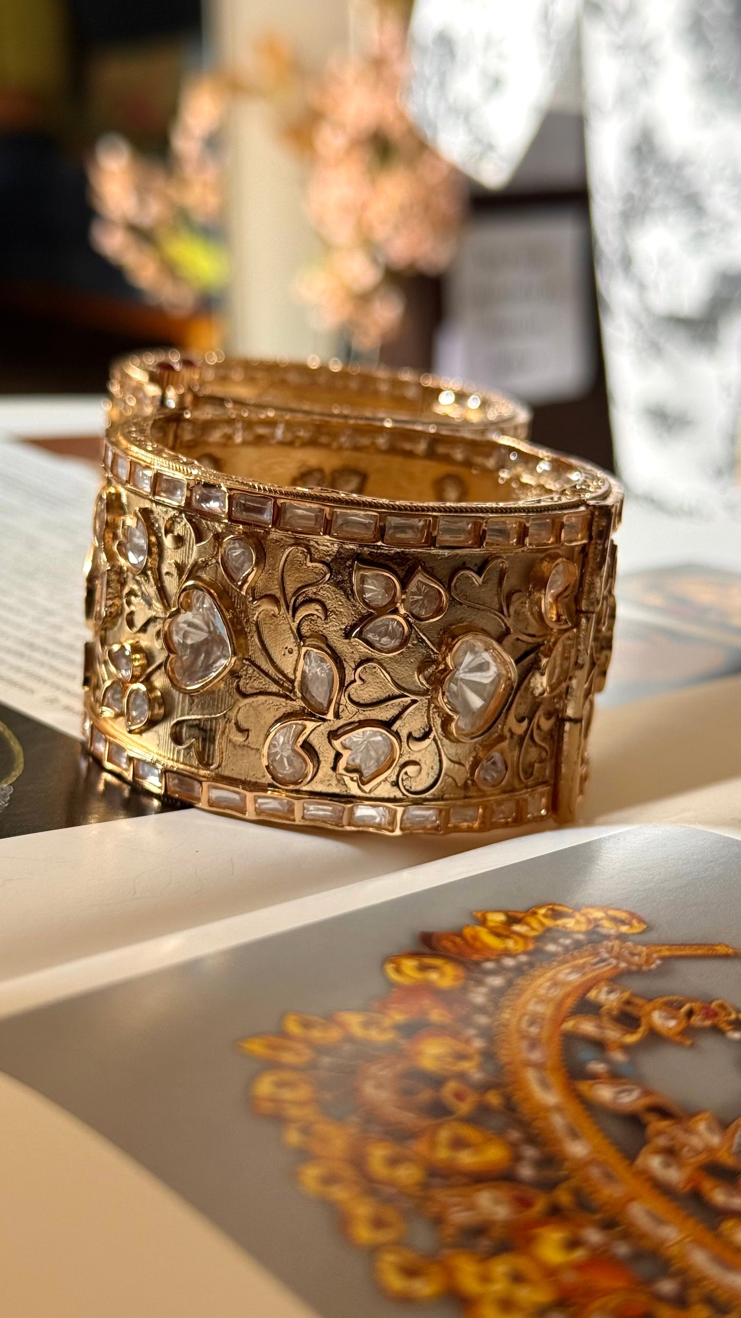 Gold vintage moiissanite nakashi designer bangles