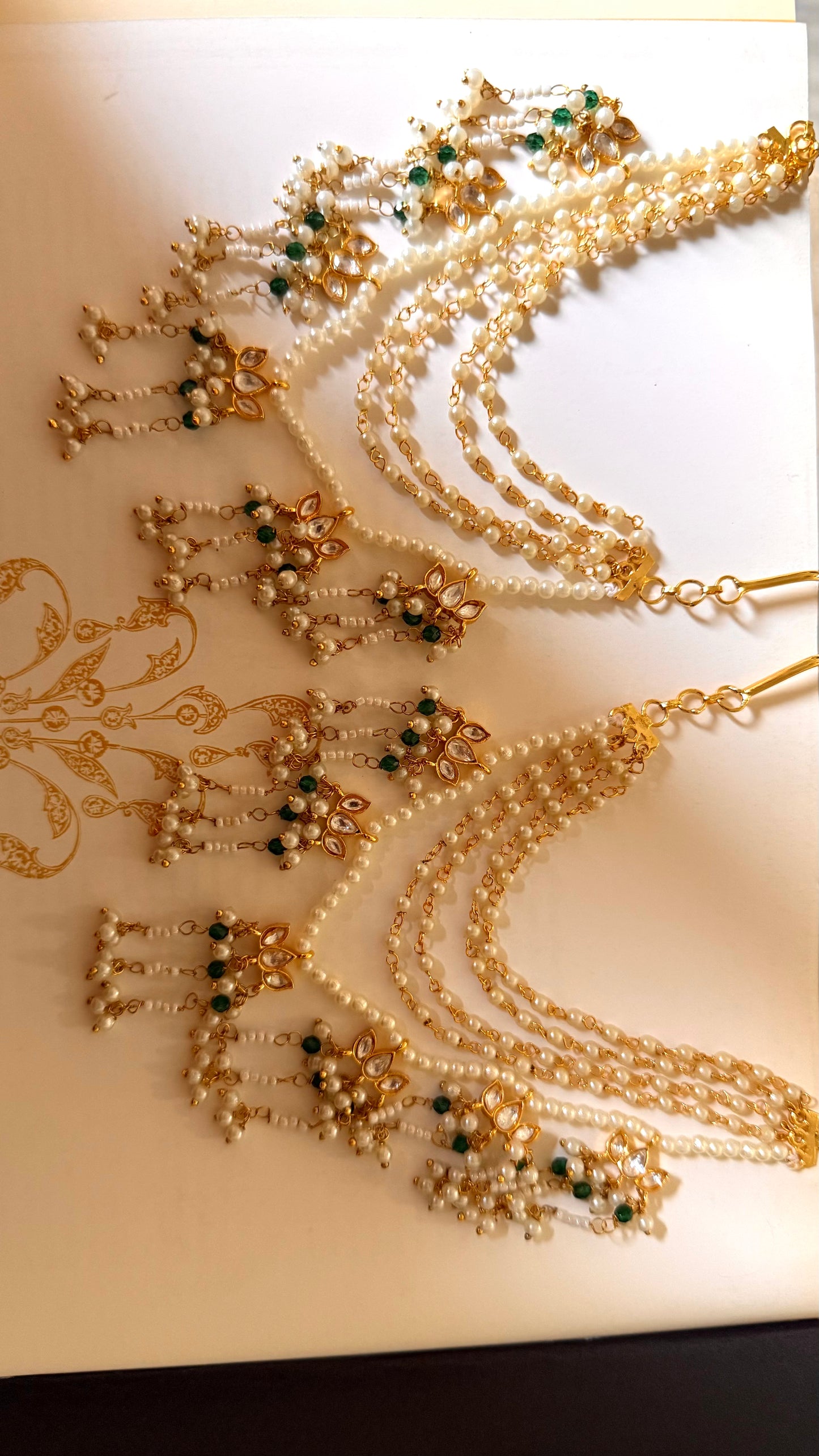 White pearl 5 layer with lotus shaped ear chain