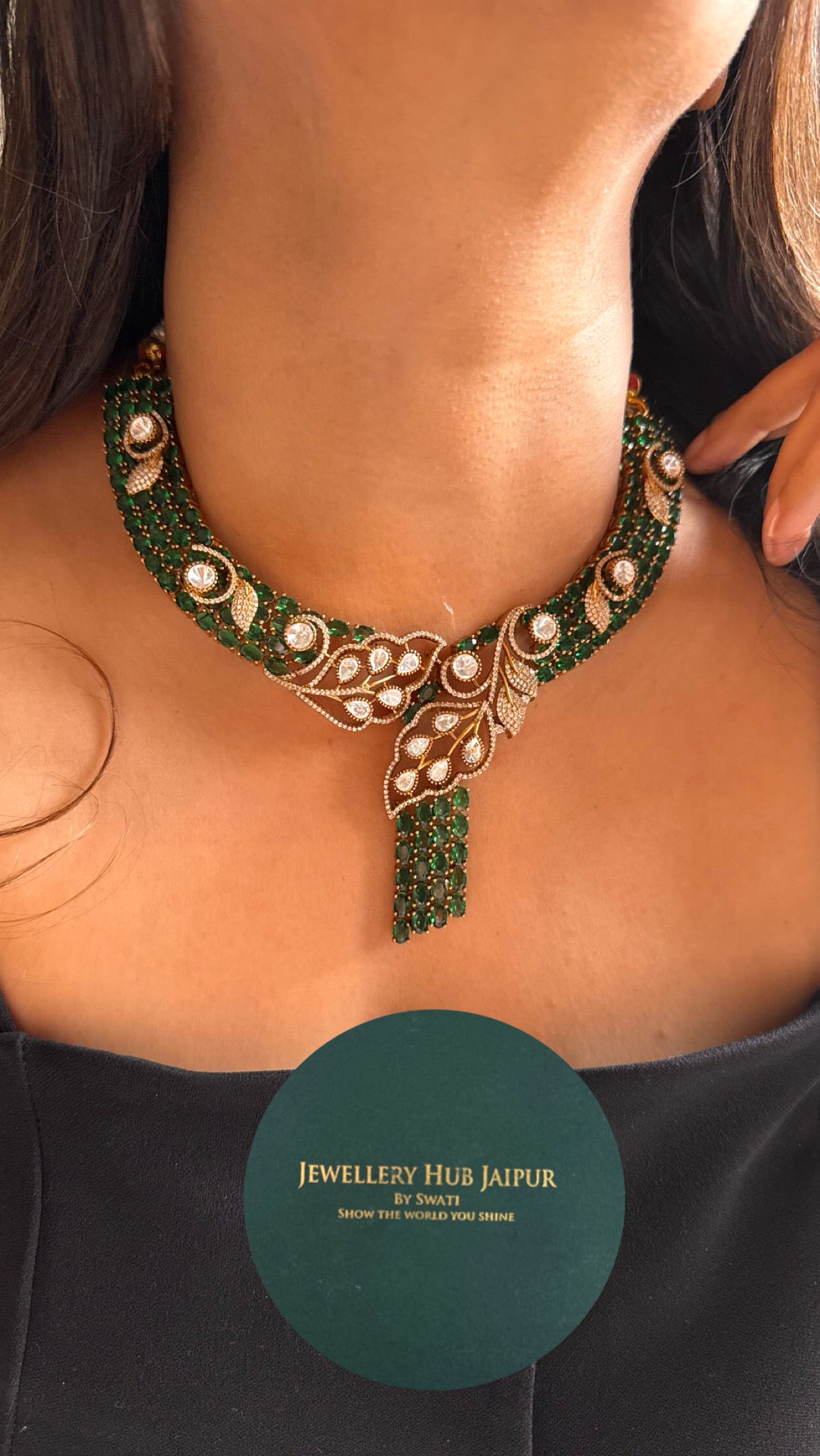 Leaf inspired with emerald doublets designer Necklace