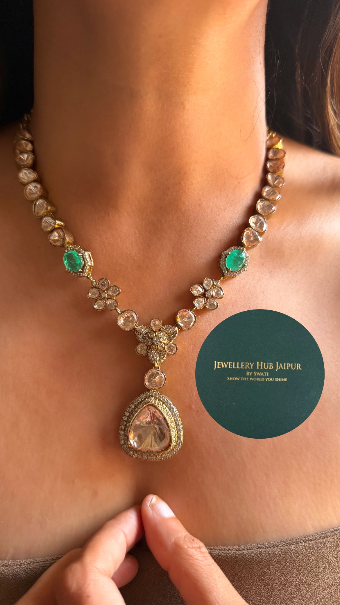 Moissanite floral & mint doublet collar set